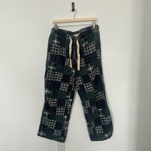 Men’s Large Vintage American Eagle Plaid Patchwork Lounge Pants - Green & Navy